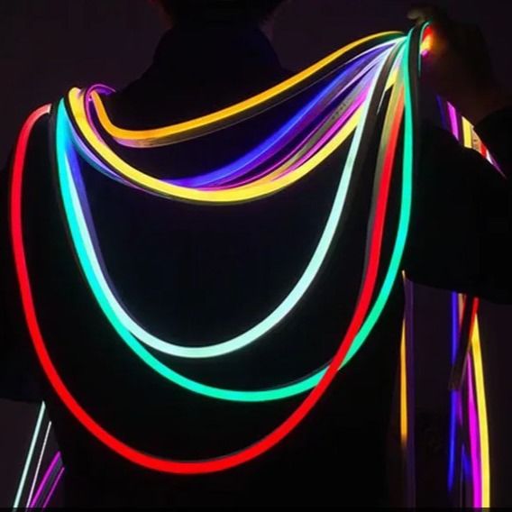 Różowy niebieski pasek neonowy LED 12V 24C RGB miękki silikon 16x16mm zmiana koloru