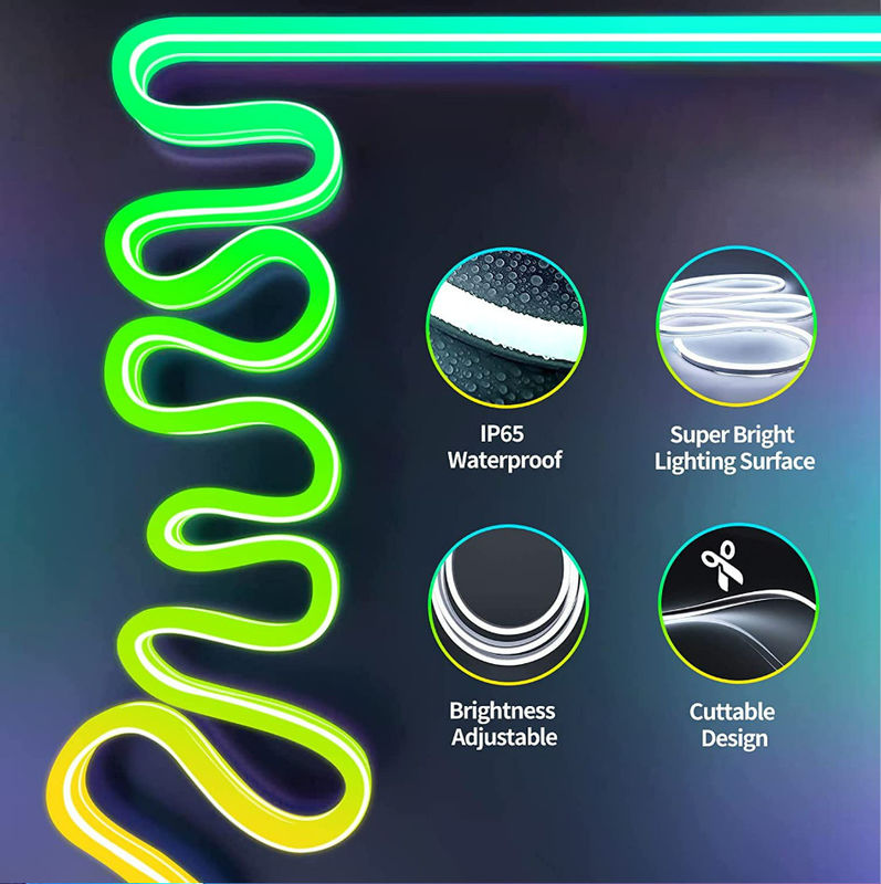 16.4ft RGB Silikonowy neonowy pasek świetlny Zdalne sterowanie Inteligentna zmiana koloru